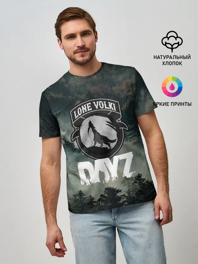Мужская базовая футболка с принтом «Lone Volki Dayz — LONE VOLKI»