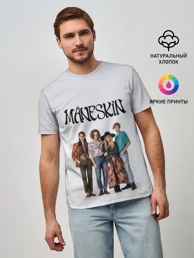 Мужская базовая футболка с принтом «Maneskin»