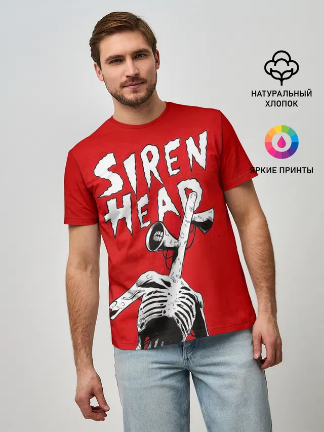 Мужская базовая футболка с принтом «Red Siren Head»
