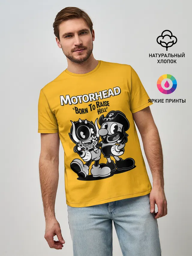 Мужская базовая футболка с принтом «Motorhead x Cuphead»
