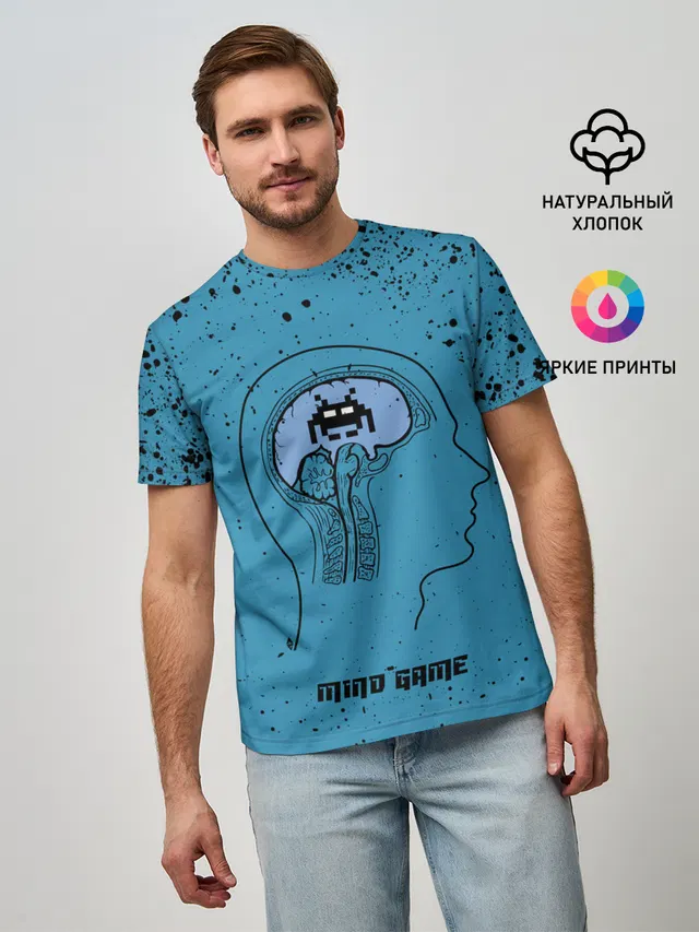 Мужская базовая футболка с принтом «Space Invaders Mind Game»
