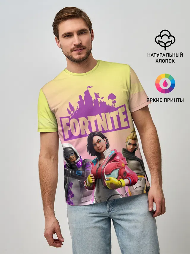Мужская базовая футболка с принтом «Фортнайт — Fortnite Squad»