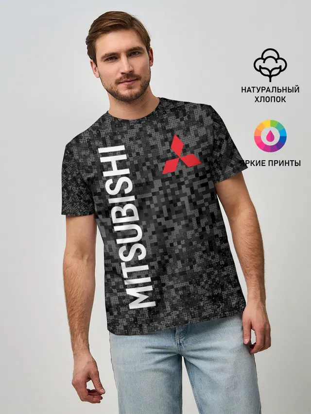 Мужская базовая футболка с принтом «Mitsubishi — MITSUBISHI Камуфляж»