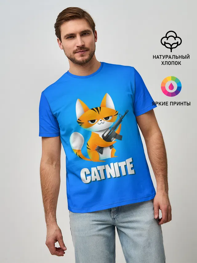 Мужская базовая футболка с принтом «Фортнайт — Catnite»