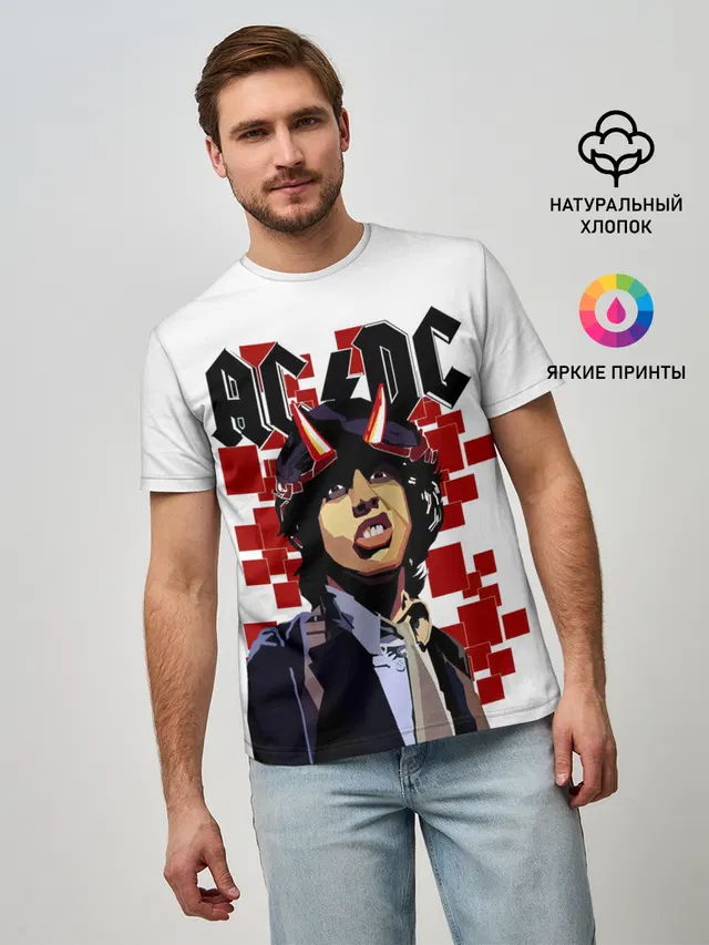 Мужская базовая футболка с принтом «AC — AC/DC Ангус Янг»