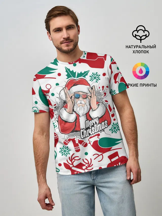 Мужская базовая футболка с принтом «Новый год — Merry Christmas3D»