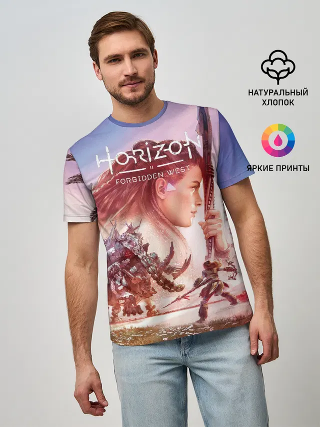 Мужская базовая футболка с принтом «Horizon Zero Dawn — Элой Horizon Forbidden West DE»