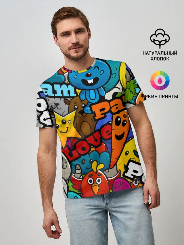 Мужская базовая футболка с принтом «Love Peace Party»