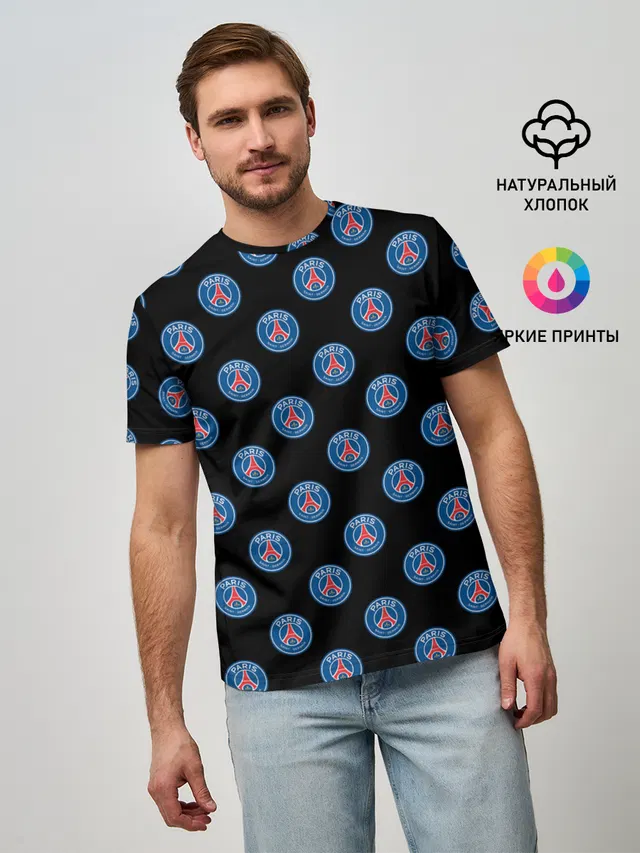 Мужская базовая футболка с принтом «ПСЖ — ПСЖ ПАТТЕРН — PSG PATTERN»