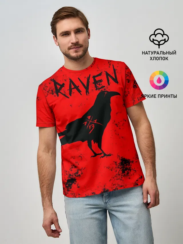 Мужская базовая футболка с принтом «Животные — RAVEN»