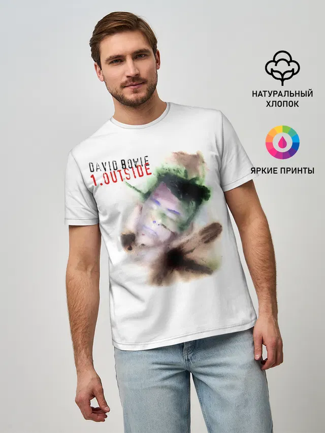 Мужская базовая футболка с принтом «Outside - David Bowie»