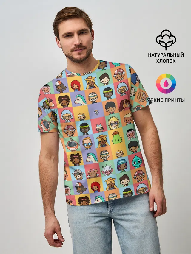 Мужская базовая футболка с принтом «Toca Boca — Toca Life Worl»