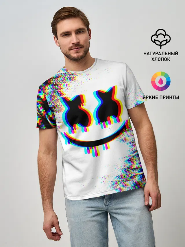 Мужская базовая футболка с принтом «Marshmellow Glitch»