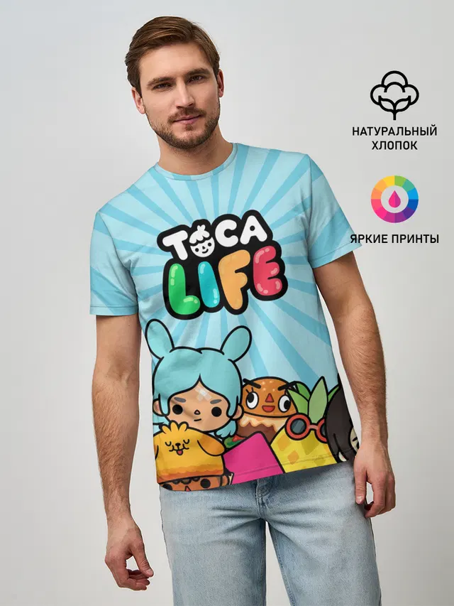 Мужская базовая футболка с принтом «Toca Boca — Toca boca life»