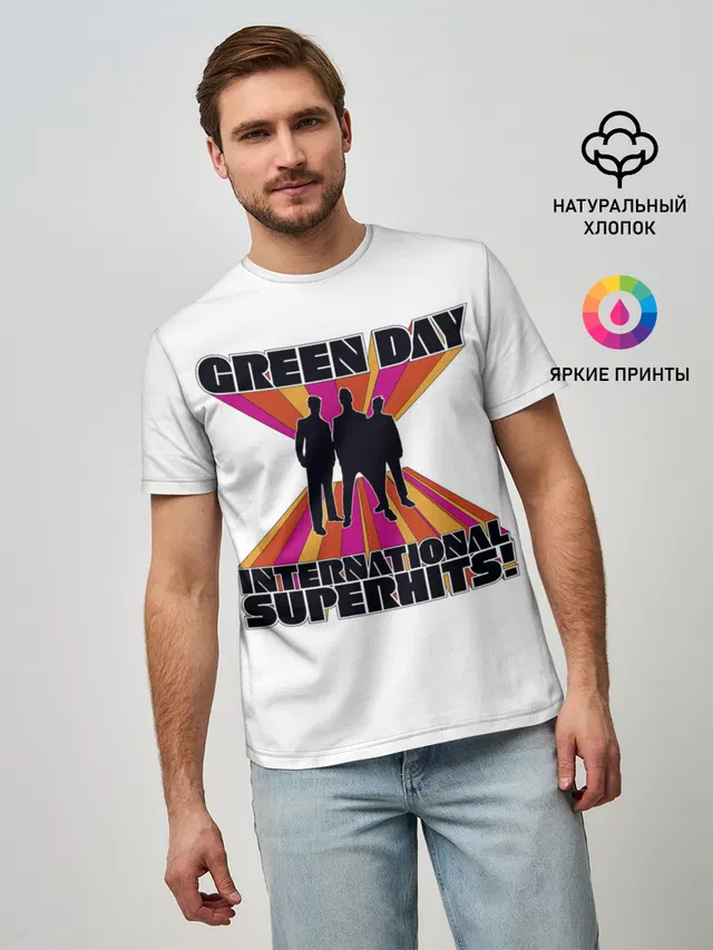 Мужская базовая футболка с принтом «International Superhits! Green Day»