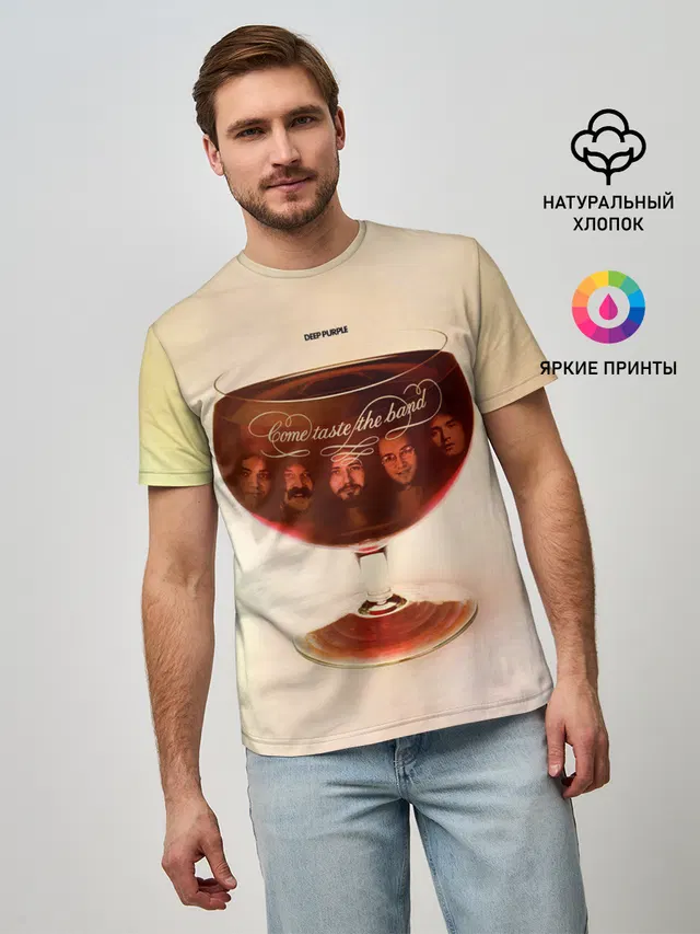 Мужская базовая футболка с принтом «Come Taste the Band — Come Taste the Band - Deep Purple»