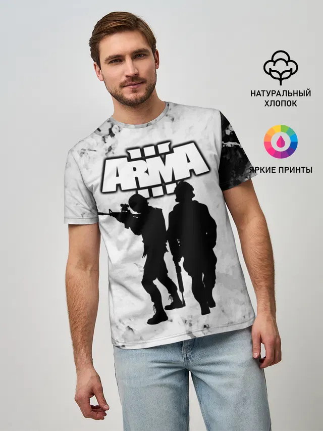 Мужская базовая футболка с принтом «ARMA — Арма,Tactical Simulator»
