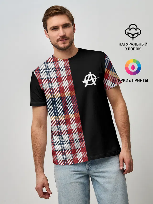 Мужская базовая футболка с принтом «Tartan — ANARCHY»