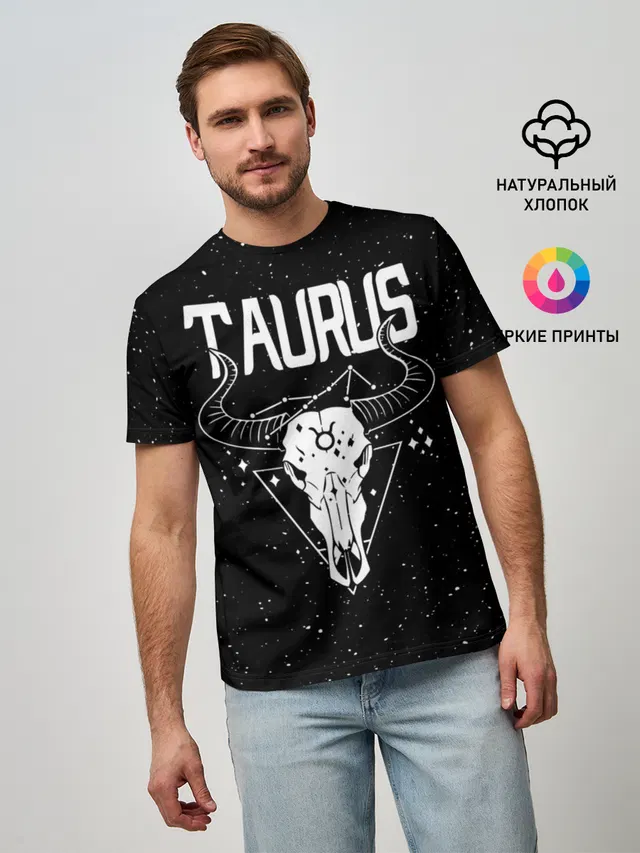 Мужская базовая футболка с принтом «Телец — Dark Taurus»