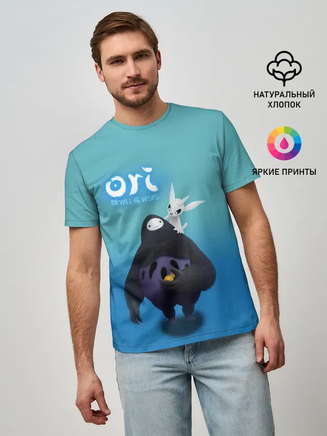 Мужская базовая футболка с принтом «Spirit Guardian — Naru и Ori — Нару and Ori»