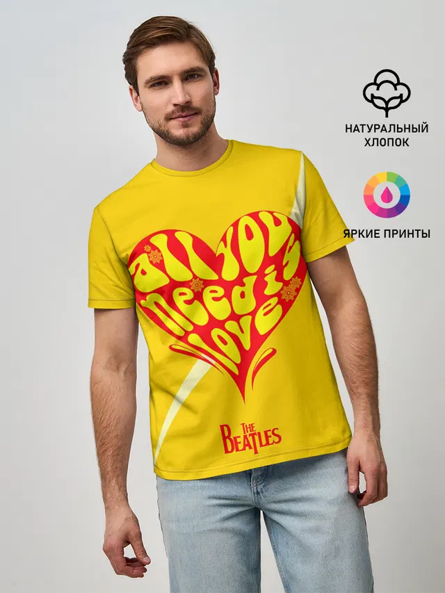 Мужская базовая футболка с принтом «The Beatles — All u need is love Beatles»