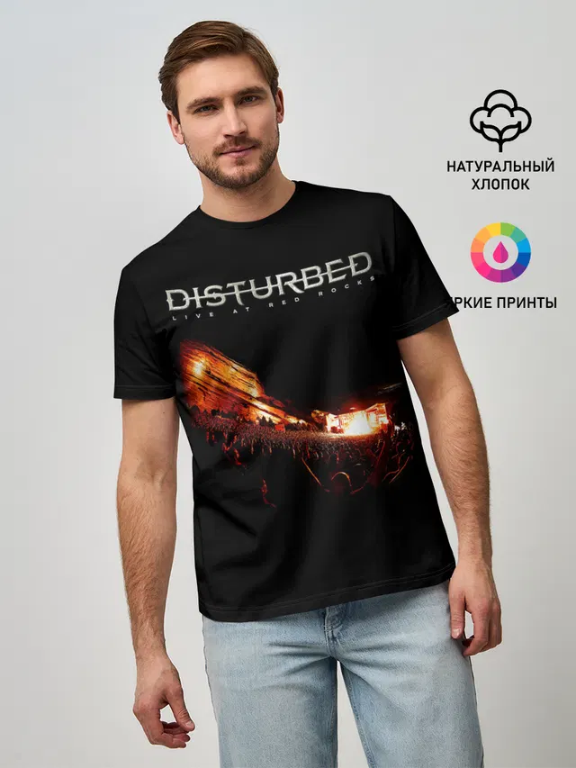 Мужская базовая футболка с принтом «Disturbed — Live at Red Rocks - Disturbed»