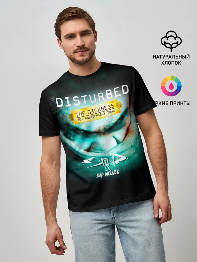 Мужская базовая футболка с принтом «Disturbed — The Sickness - Disturbed»