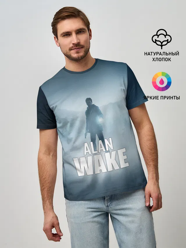 Мужская базовая футболка с принтом «Alan Wake — Alan Wake Video Game Art»