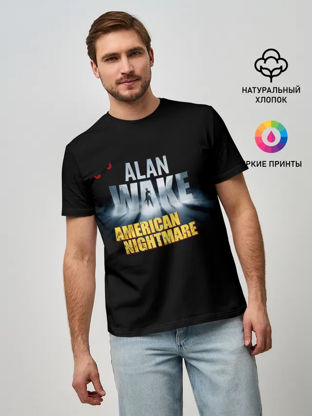 Мужская базовая футболка с принтом «Alan Wake триллер»