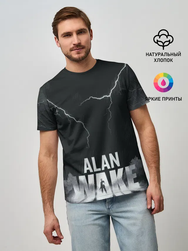 Мужская базовая футболка с принтом «Alan Wake Dark Place — Dark Place»