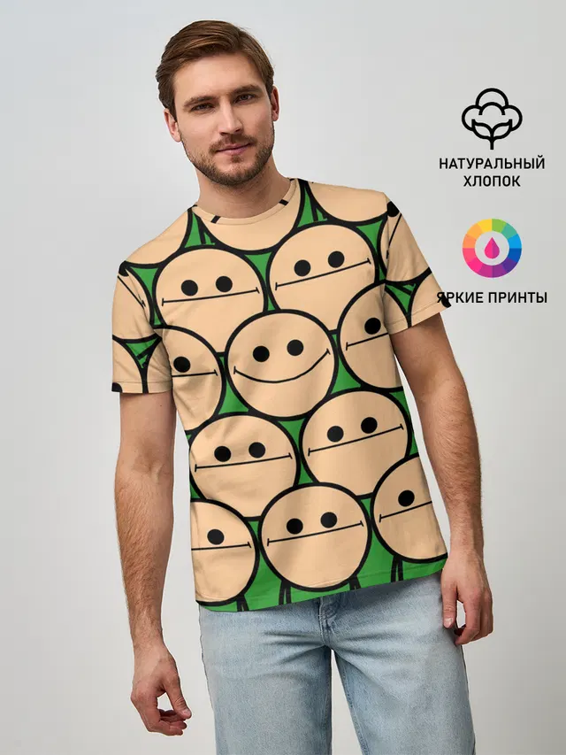 Мужская базовая футболка с принтом «Cyanide & Happiness Face Sure»
