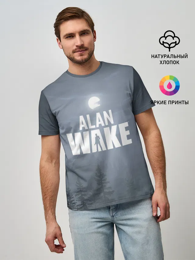 Мужская базовая футболка с принтом «Alan Wake — Алан Уэйк: Полнолуние»