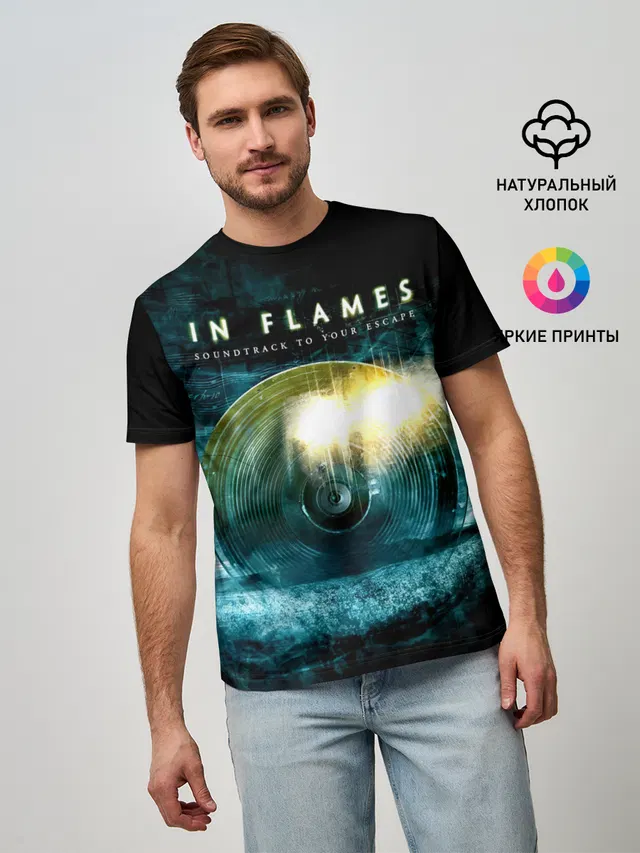 Мужская базовая футболка с принтом «In Flames — Soundtrack to Your Escape - In Flames»