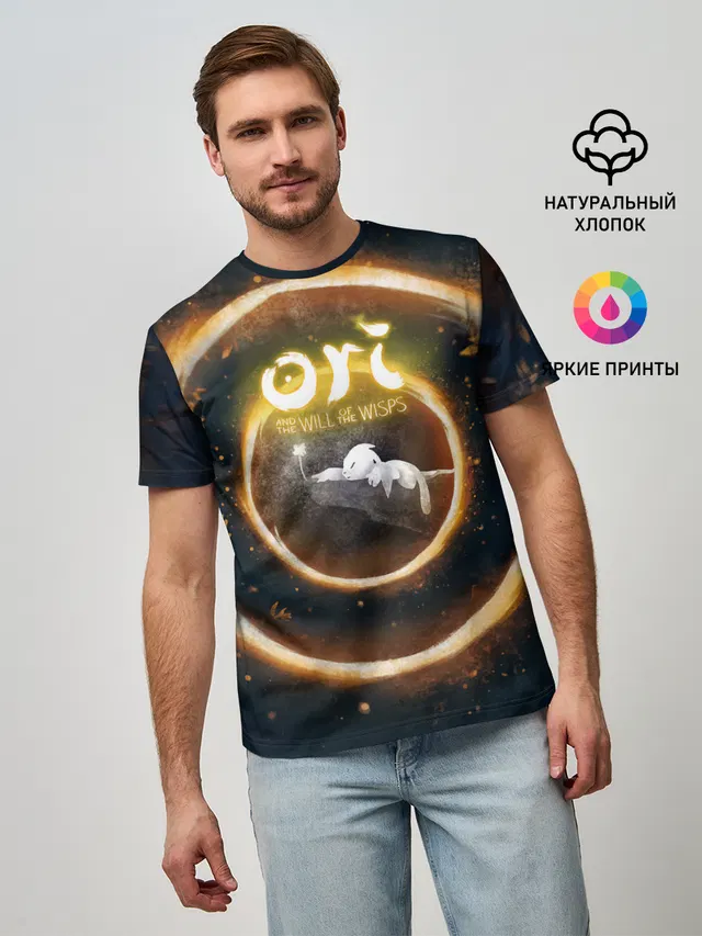 Мужская базовая футболка с принтом «Ori and Flower»