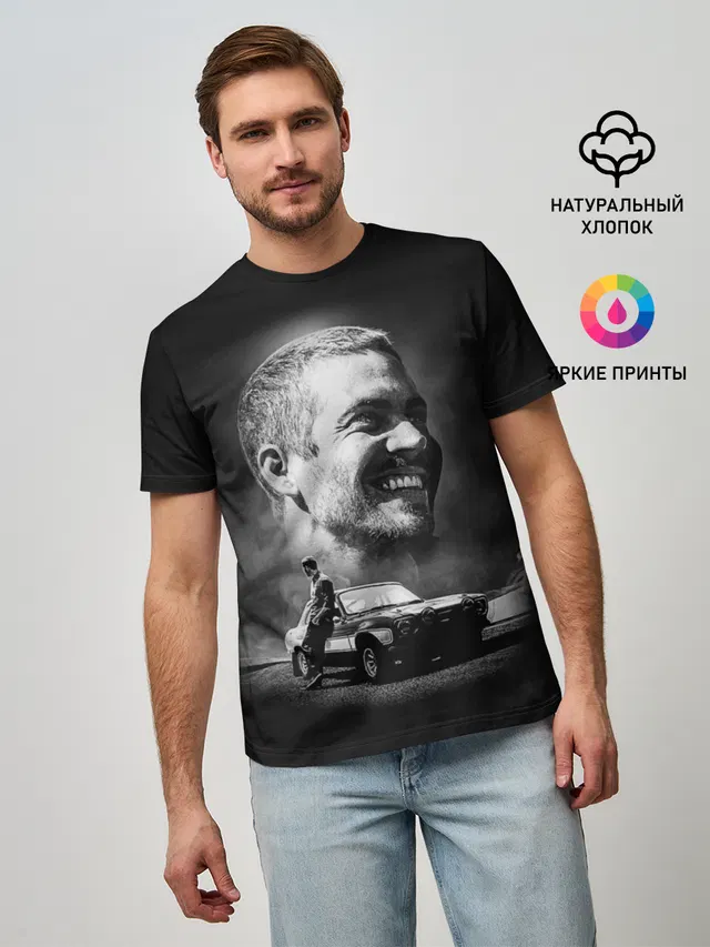 Мужская базовая футболка с принтом «Разные автомобильные — Paul Walker»
