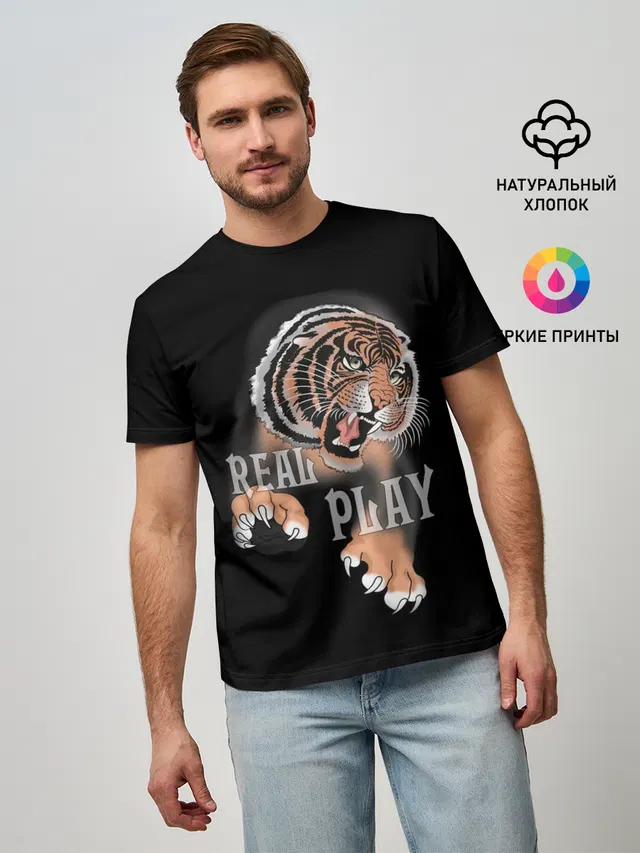 Мужская базовая футболка с принтом «Real Play»