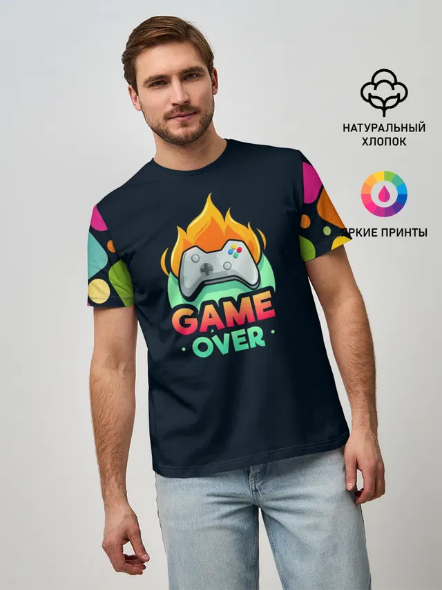 Мужская базовая футболка с принтом «GamePad Over»