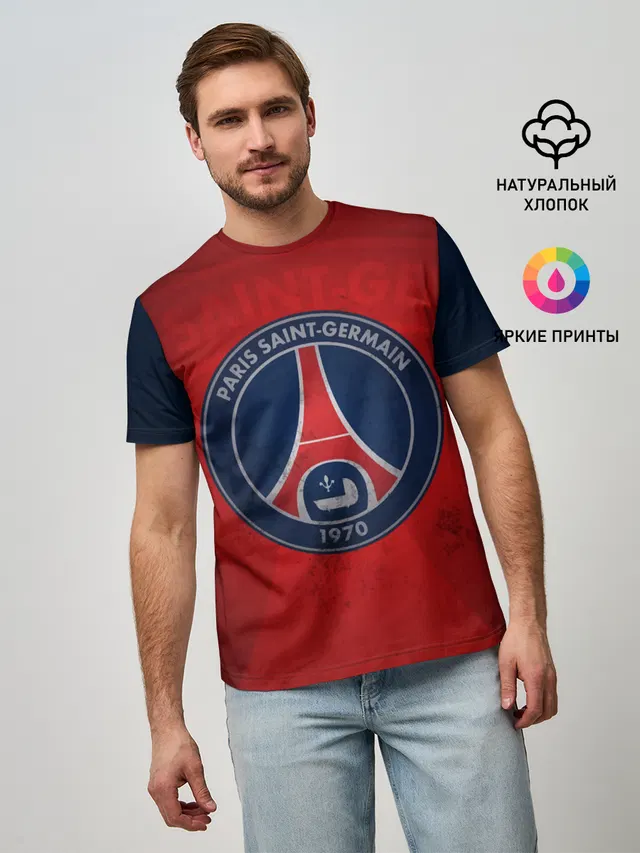 Мужская базовая футболка с принтом «Paris Saint-Germain»