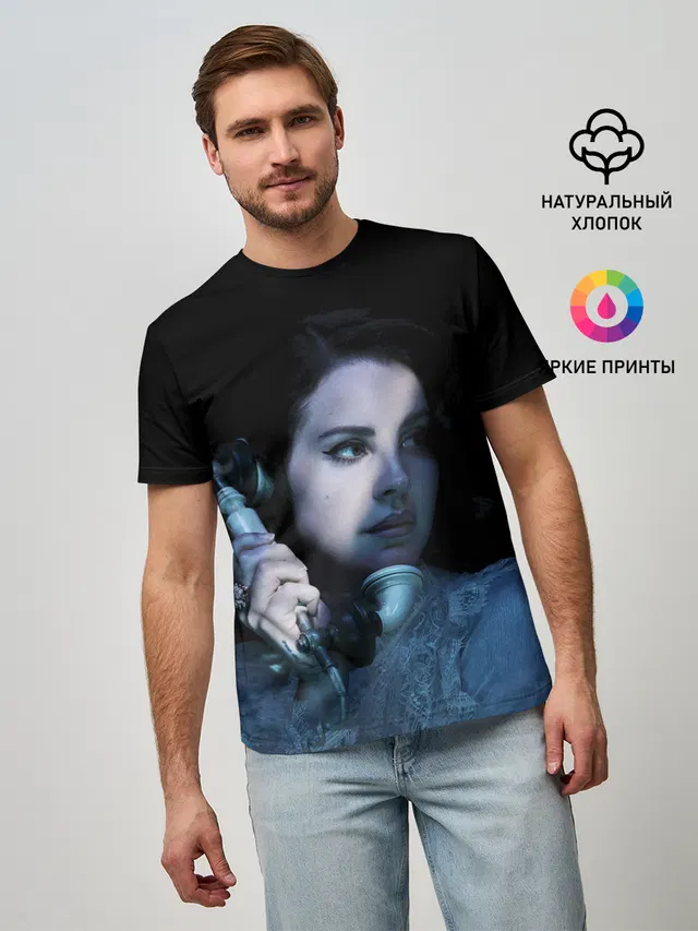 Мужская базовая футболка с принтом «Lana Del Rey — Лана с телефоном»