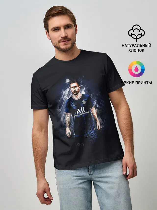 Мужская базовая футболка с принтом «ПСЖ — Lionel Messi Paris Saint-Germain»