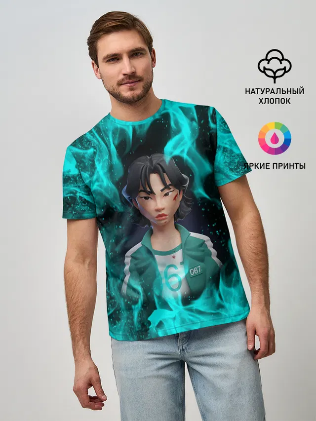 Мужская базовая футболка с принтом «Игра в кальмара — Кан Сэ Бёк 3D ART — 067»