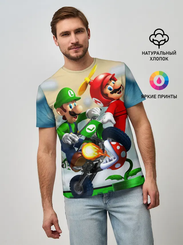 Мужская базовая футболка с принтом «MarioHelmet»
