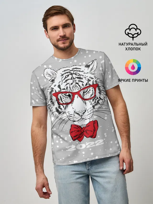 Белый тигр с красным бантом