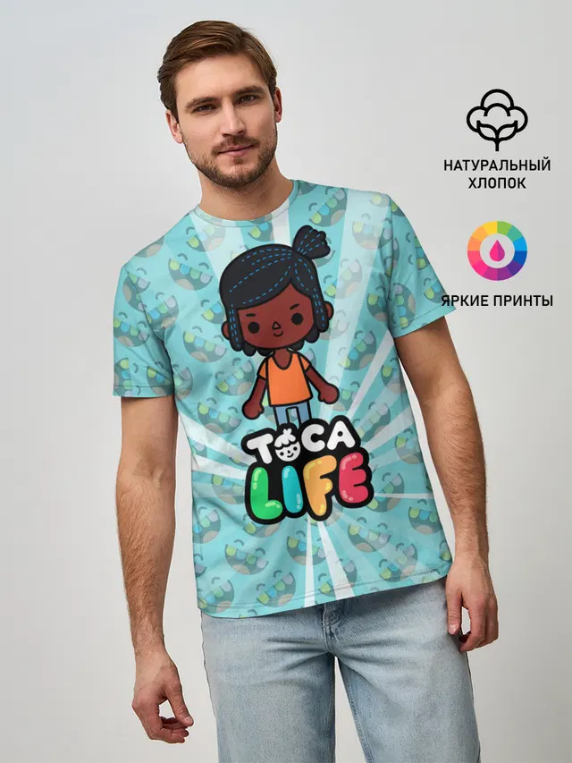 Мужская базовая футболка с принтом «Toca Boca — Toca Life World»