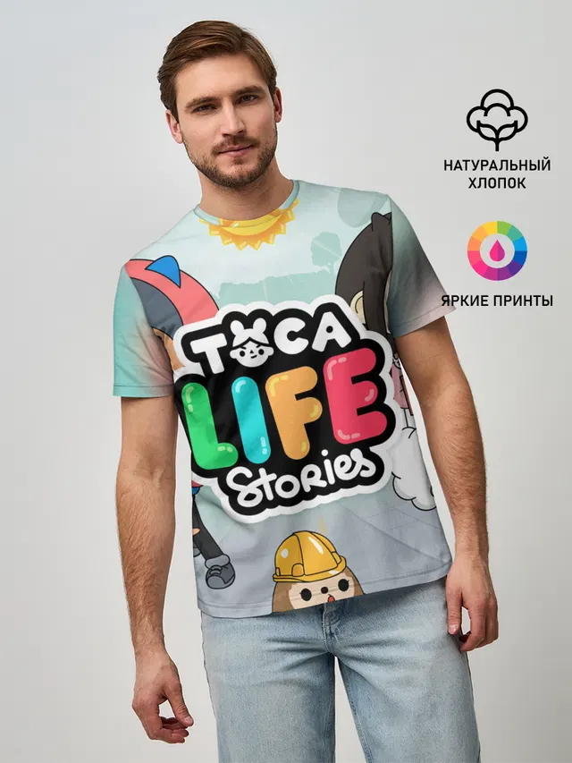 Мужская базовая футболка с принтом «Toca Boca — TOCA BOCA STORIES, ТВОЯ ИСТОРИЯ»