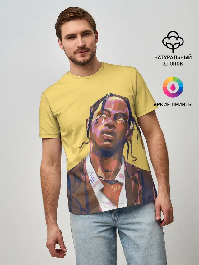 Мужская базовая футболка с принтом «Travis art»