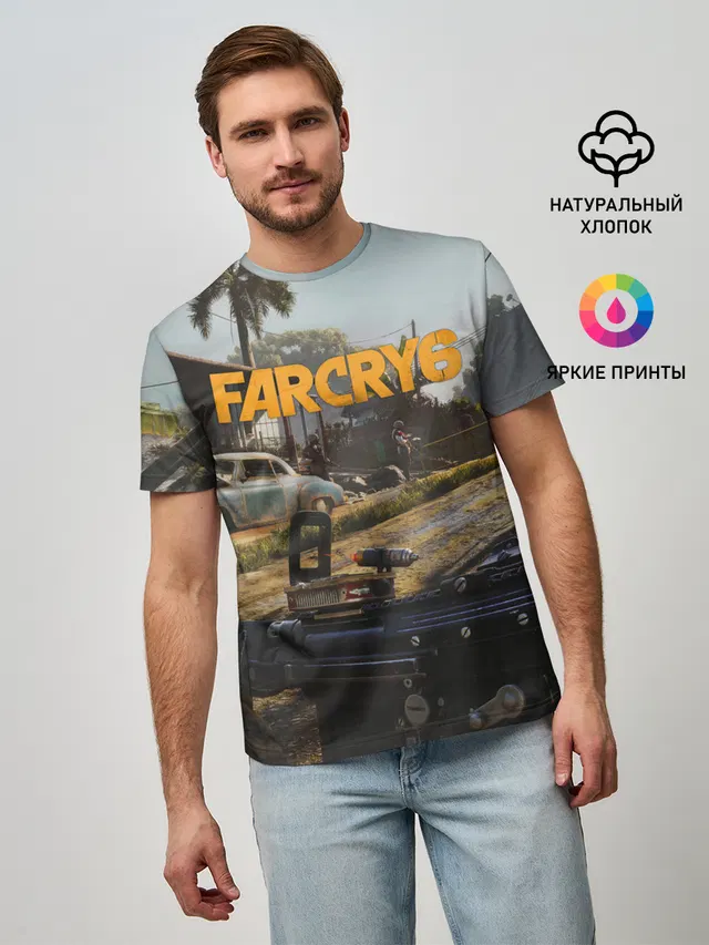 Мужская базовая футболка с принтом «First-person shooter — Far Cry 6 game art»