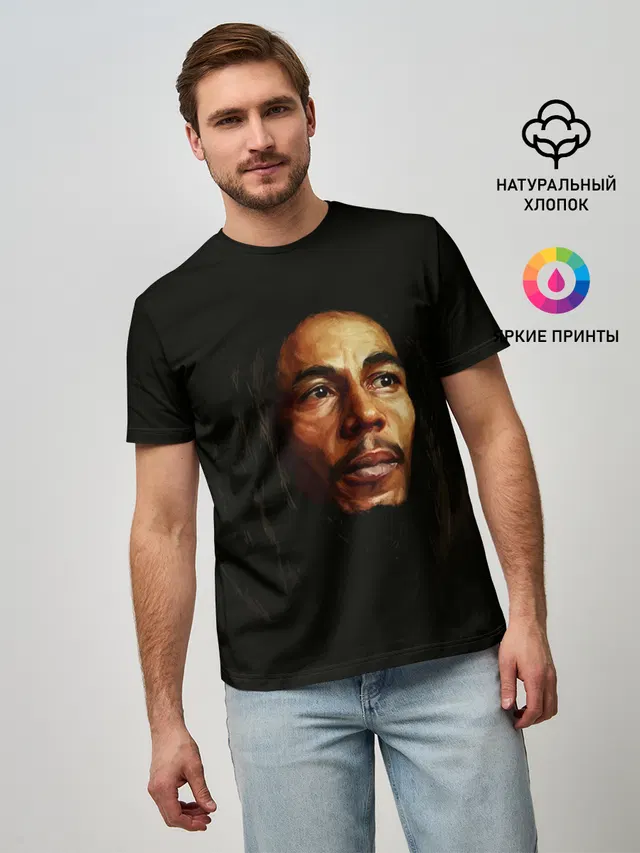 Мужская базовая футболка с принтом «Боб Марли — Bob Marley Art»
