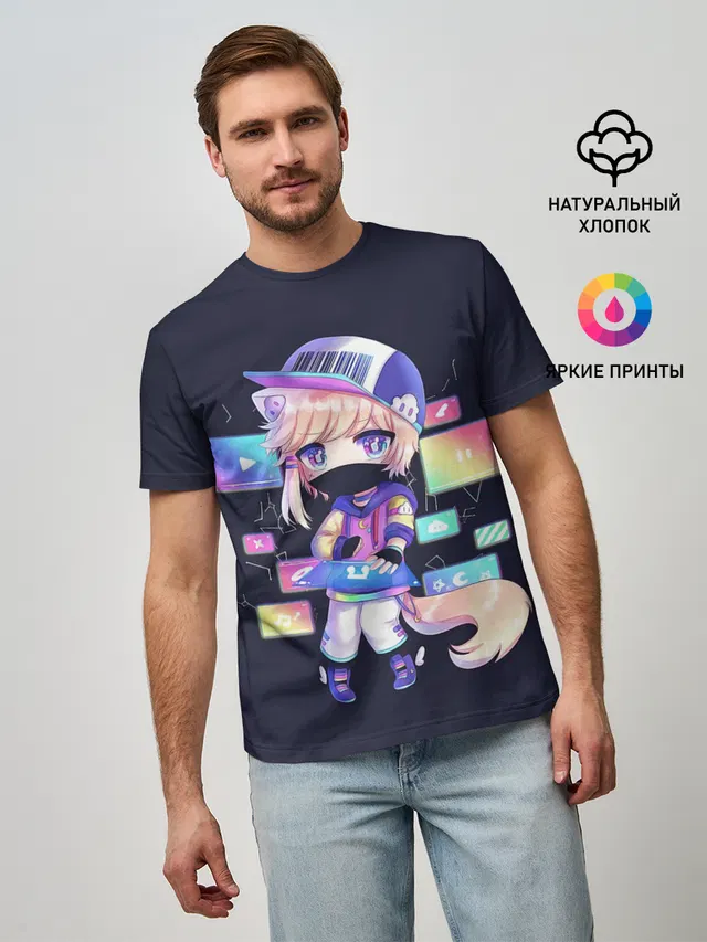 Мужская базовая футболка с принтом «Gacha Club — DJ Males Buns»