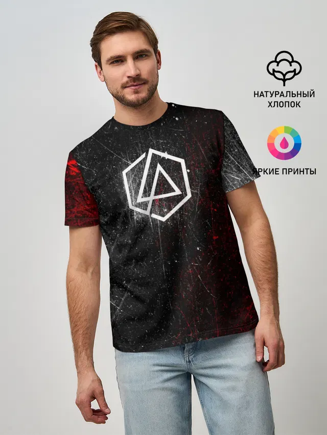 Мужская базовая футболка с принтом «Hexagon — Linkin Park Logo»